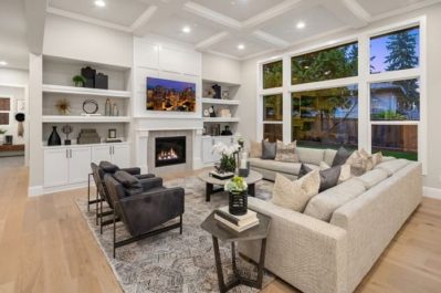 open shelving great room, MN Custom Homes